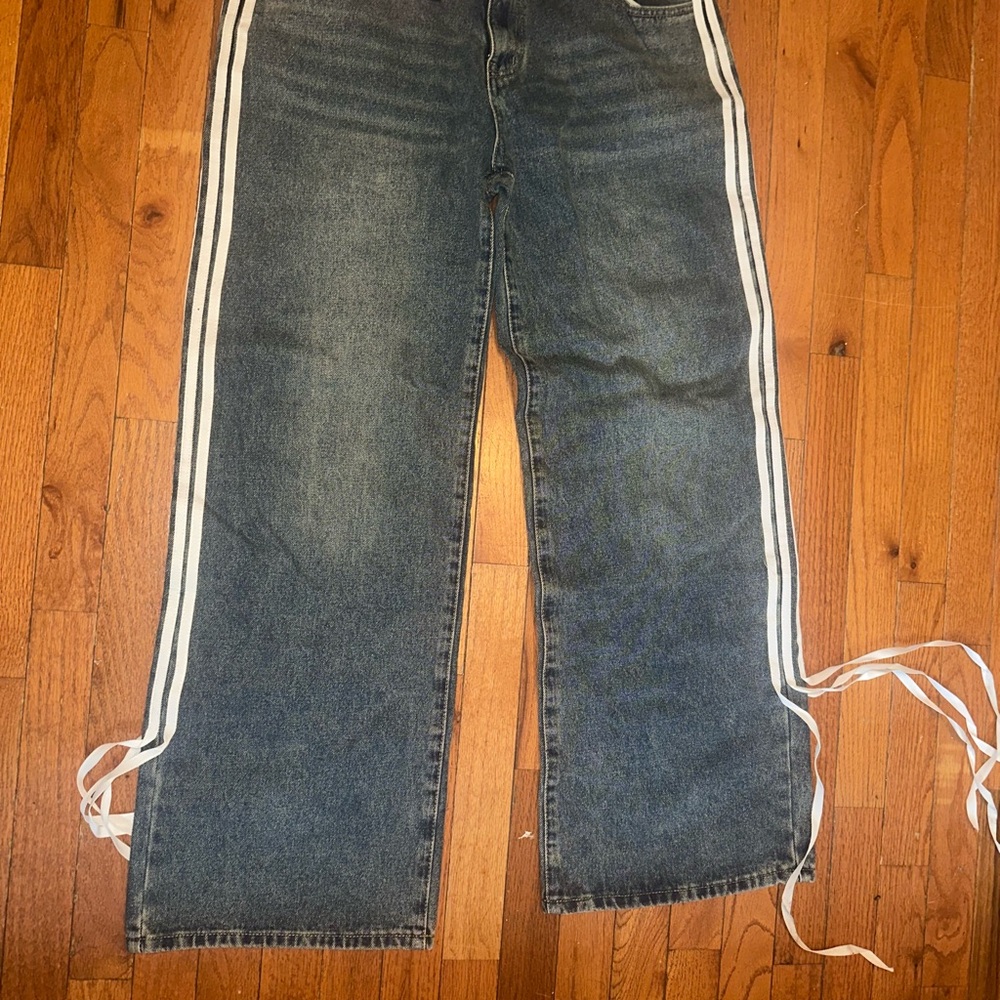 Edikted Denim Flare Jeans with White Accents